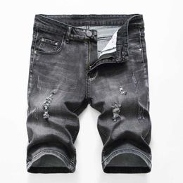 Men's Shorts Summer Casual Shorts Men short Trousers Fashion Distressed Straight slim Denim Shorts Male Black ripped Jeans shorts knee length G230131