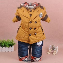 Clothing Sets Winter Warm Thick Boys Brand High Quality Plus Velvet Fashion Coat Cartoon Jeans Children 2pcs Suit Baby Denim Skirt