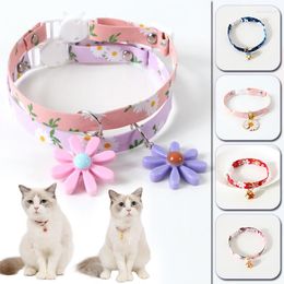 Dog Collars Little Daisy Net Red Sun Flower Adjustable Pets Bell Collar Cat Dogs Deworming Necklace Pet Puppy Supplies