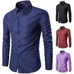 Men's Dress Shirts Mens Turn Down Collar Solid Business Office Button Up Long Sleeve Spring Tops