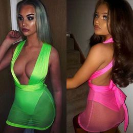 Casual Dresses OMSJ 2023 Neon Green Elegant Sexy Club Party Women Strapless Sleeveless Bandage Dress Summer Lace Up Mini