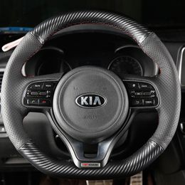 For Kia K5 Optima 2016-2018 Sportage KX5 2016-2019 Customised High Quality Carbon Fibre Leather Hand Sewn Steering Wheel Cover