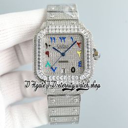 SF tw0029 Paved Diamonds M8215 Automatic Mens Watch Iced Out Big Diamonds Bezel Rainbow Roman Arabic Markers Diamond Steel Bracelet Super Edition eternity Watches