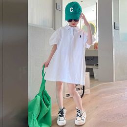 Girl's England Style Girl Dresses Summer kids clothes Polo shirts dress Black White pure cotton T-shirt dresses 3-14T teen girl Costume 0131