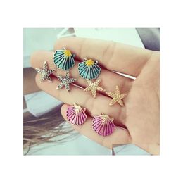 Stud Europe Fashion Jewellery Womens Earrings 4Pairs/Set Stars Shell Patern Pattern Drop Delivery Dhmgw