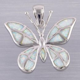 Pendant Necklaces KONGMOON Butterfly White Fire Opal Silver Plated Jewellery For Women Necklace