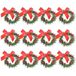 Decorative Flowers Garland Ssimulation Plants Napkin Ring Christmas Decoration Red Berry Pine Cone 12PCS PVC Green Wine Bottle Artificial