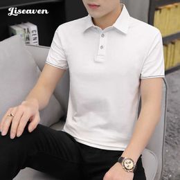 Men's T-Shirts Liseaven 2021 Summer Cotton T Shirt Men Solid Colour Design Turn-down neck T-shirt Casual Classic Men's Clothing Tops Tee Shirts Y2302