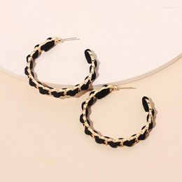 Hoop Earrings 4.5cm Black Velvet Decor Chain Circle For Women Fashion Vintage Metal Gold Color Party Jewelry Pendientes E110