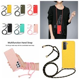 With Crossbody Shoulder Lanyard Cases For Samsung A55 A35 A25 S23 Ultra Plus A14 A34 A54 5G Fashion Multifunction Hand Strap 2.0MM Soft TPU Silicone Smart Phone Cover