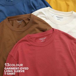 Men's T-Shirts Spring Autumn New Long Sleeve T Shirt Men Solid Colour 100% Cotton O-neck Tops Tee High Quality Male Basic Bottoming Tshirt M-5XL Y2302