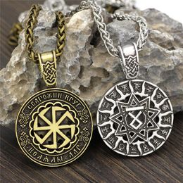 Pendant Necklaces Viking Sun Stainless Steel Necklace Slavic Symbol Male Amulet Women's Vintage Jewellery Gifts With Twist Chain Black Rop