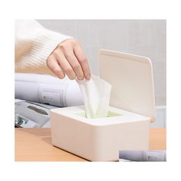 Tissue Boxes Napkins Seal Case Wet Box Organiser With Lid Japanese Style Home Plastic Storage Container Wipes Holder Desktop Offic Dhy1Z