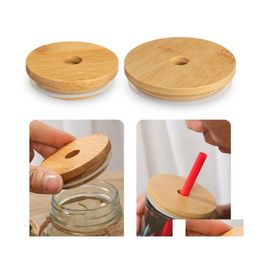 Drinkware Lid Bamboo Cap Reusable Mason Jar Lids 70Mm 86Mm With St Hole And Sile Seal For Canning Drinking Jars Top Drop Delivery Ho Otfzo