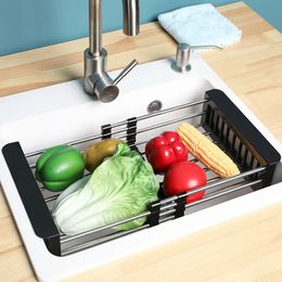 Dish Racks Kitchen Stainless Steel Sink Drain 304 Drying Insert Storage Organizer Fruit Vegetable Drainer Basket 230131