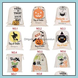 Christmas Decorations Halloween Candy Bag Gift Sack Treat Or Trick Pumpkin Printed Canvas Bags Hallowmas Party Festival Dstring Drop Otzxg