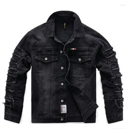 Men's Jackets Mens Hi Street Biker Denim Jacket Fashion Streetwear Motorcycle Racer Jeans Coat Punk Style Outerwear Pleated