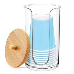 Storage Boxes Bathroom Disposable Paper Cup Dispenser With Bamboo Cover Acrylic Holder Rack