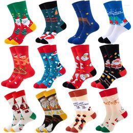 Women Socks 2023 Winter Men Christmas Tree Snow Elk Cotton Gift Happy Year Santa Claus Size 36-45