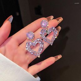 Hoop Earrings 2023 Fashion Korean Oversized Purple Heart Drop For Women Bohemian Golden Round Zircon Wedding Jewellery Gift