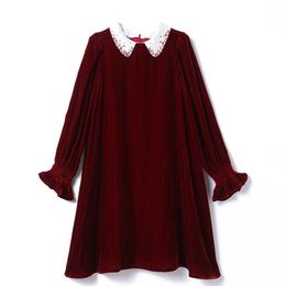 Girl's 2023 New Year Baby Clothes Girls Cotton Velvet Princess Dress Embroidery Long-Sleeved Red Dresses Party #7195 0131