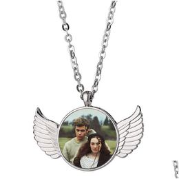 Pendant Necklaces Fashion Sublimation Blank Necklace Thermal Transter Angel Wing Round Designer Jewellery For Woman Man Sier Plated An Dhfmg