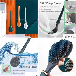 Toilet Brushes Holders Sile With Holder Set Wallmounted Long Handled Cleaning Brush Modern Hygienic Bathroom Accessories Drop Deli Dh5F3