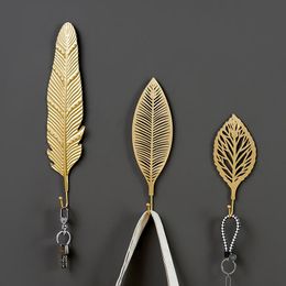 Hooks & Rails Nordic Leaf Shape Hook Creative Luxury Coat Rack Adhesive Holder Wall Key Hanger Free-Hole Home Hanging DecorationHooks