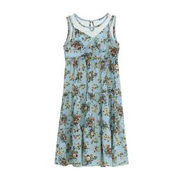 Girl's 2022 Summer Floral Pure Cotton Kids Sleeveless for Baby Long Style Teen Girls Casual Dresses #8520 0131