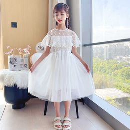 Girl's Elegant Child Princess dress for Girls White Lace Mesh Summer Baby Girl Clothes Embroidered Dresses Kids Birthday Party