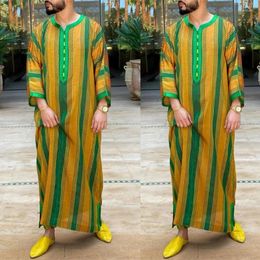 Ethnic Clothing Traditional Muslim Men Robes Long Sleeve Round Collar Robe