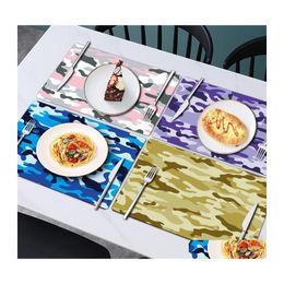 Mats Pads Placemat Kitchen Tableware Coasters Bar Mat Pu Leather Washable Heat Insation Table Tables Decoration Drop Delivery Home Dhgjm