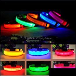 Dog Collars Leashes Nylon Led Pet Collar Night Safety Flashing Glow In The Dark Leash Dogs Luminous Fluorescent Pets Supplies Drop Ot3Pc