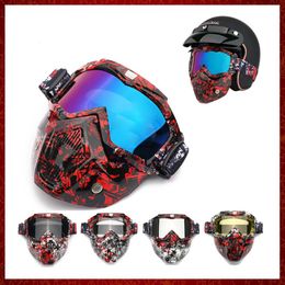 MZZ118 Folding Goggles Glasses removable face mask cover Ski Snowboard Motorcycle Windproof Cruiser For Biker Helmet with Mouth Philtre