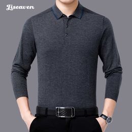 Men's T-Shirts Liseaven 2021 Mens Casual T-shirt Fashion Slim Long Sleeve Turn-down Neck Fitness T-shirts Tops Homme Tshirt Y2302