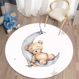 Carpets Wangart Cartoon Bear Print Children Carpet Kawaii Area Rugs Round Living Room Floor Mat Flannel Anti-Slip