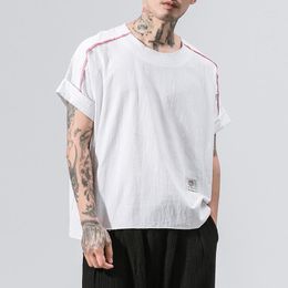 Men's T Shirts MRDONOO 2023 Summer Brand Shirt Men Short Sleeve Loose Thin Cotton Linen Male Fashion Solid Colour O-Neck Tees B375-D01