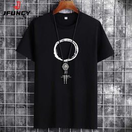 Men's T-Shirts JFUNCY Summer Cotton T-Shirt Loose Large Size Short-Sleeved Tshirts Round Neck Harajuku Simplicity Top Men Oversized T-Shirt Y2302