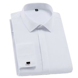 Men's Casual Shirts White Men Tuxedo Shirt Regualr Fit Long Sleeve French Cufflinks Luxury Formal Brand Button Cuff Business Party Wedding4XL 230201