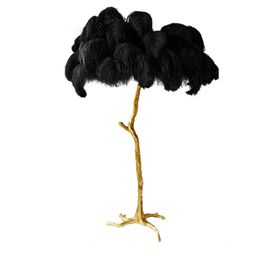 Floor Lamps Modern Pure Ostrich Feather Lamp Living Room Decoration Copper Light El Bedroom Standing Home Decor Lights