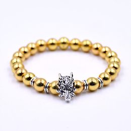 Charm Bracelets Fashion Men's Design Bead Bracelet Silver Colour Dragon Head Natural Stone Beads Macrame Braiede PulserasCharm