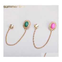 Clip-On Screw Back Trendy Tassel Chain Clip Earrings Fashion Jewellery For Women Gold With Green Pink Acrylic Pendant Cuff Earring S Ote6C