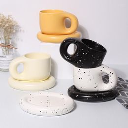 Cups Saucers Korean INS Ceramic Splash Ink Wave Dot Mug Coffee Cup And Saucer Milk Tea Travel Coke Beer For Gifts