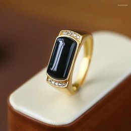 Wedding Rings Vintage Male Female Black Stone Ring Luxury Gold Color For Women Men Promise Adjustable Open Engagement