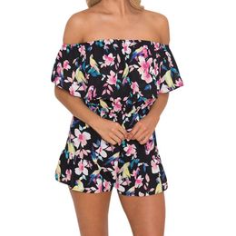 Women's Jumpsuits & Rompers Fashion Women Off Shoulder Floral Bird Print Mini Playsuit Ladies Summer One Piece Shorts Jumpsuit For Beach 202