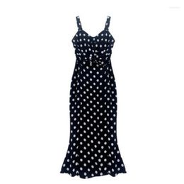 Casual Dresses Fashion Polka Dot Slim Waist Sexy V-Neck Suspender Dress Women Summer French Elegant Split Fishtail Q269