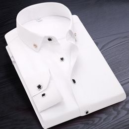Men's Casual Shirts Men Dress Shirt Long Sleeve High Quality Nonironing Solid Male Clothing Fit Business Mens White Blue Navy Black Red 230201