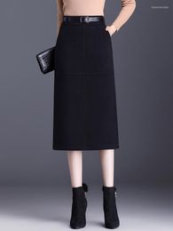 Skirts ZUZK Autumn Winter Warm Skirt Women Elegant Straight Split Bodycon High Waist Slim Occupation Long Fashion