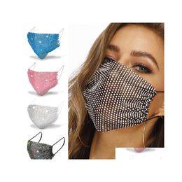 Party Masks 50Pcs Fashion Colorf Mesh Bling Diamond Mask Rhinestone Grid Net Washable Sexy Hollow For Women Drop Delivery Home Garde Otgnk