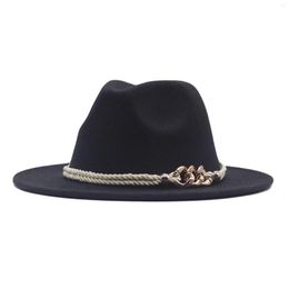 Berets Women Wide Big Brim Wool Felt Fedoras Hat Autumn Winter Ladies Hats Jazz Trilby